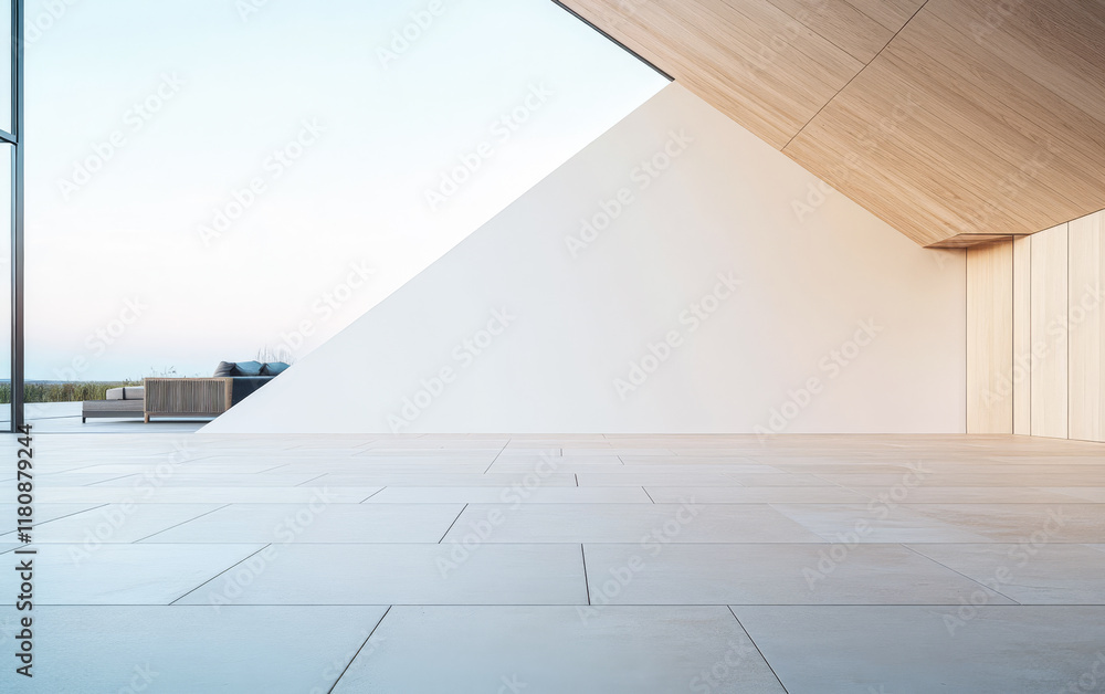 Modern architectural interior showcasing minimalistic design in a spacious setting Modern architectural interior showcasing minimalistic design in a spacious setting