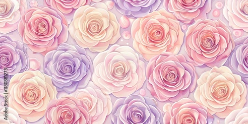 Pastel Rose Blossom Seamless Pattern Delicate Floral Design for Textiles and Decor