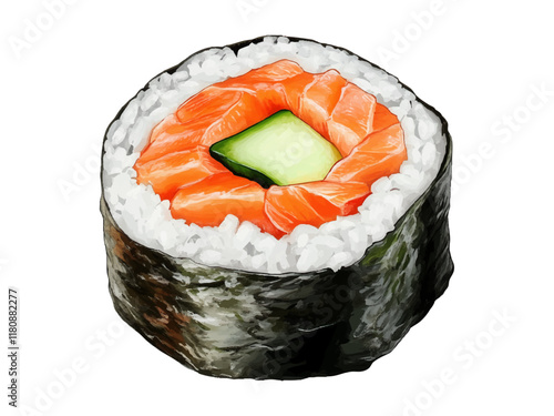 Futomaki sushi, Salmon and Cucumber Sushi Roll Wrapped in Nori