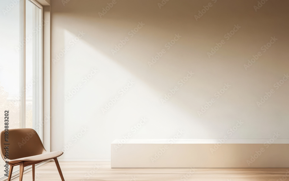 Empty modern room with natural light and minimalist furniture in a tranquil setting Empty modern room with natural light and minimalist furniture in a tranquil setting