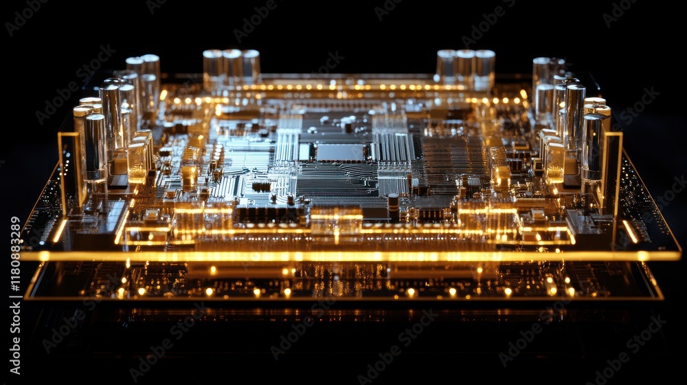 Obraz premium Illuminated Motherboard, Circuitry, Technology, Dark Background, Future Tech, Advertising