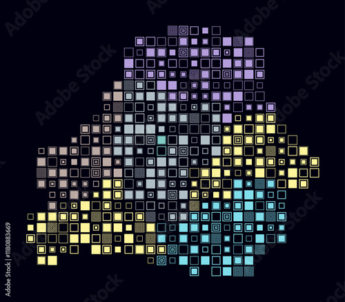 Belarus, shape of the country build of colored cells. Digital style map of the Belarus on dark background. Large size square blocks. Beautiful vector illustration.