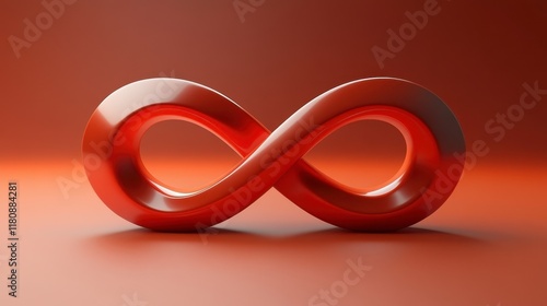 3D rendered glossy red infinity symbol on red background. photo