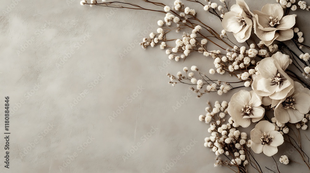 Elegant Beige Flowers and Dried Branches Arrangement Elegant Beige Flowers and Dried Branches Arrangement