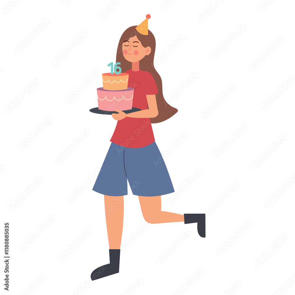Fototapeta premium cartoon teenager birthday cake