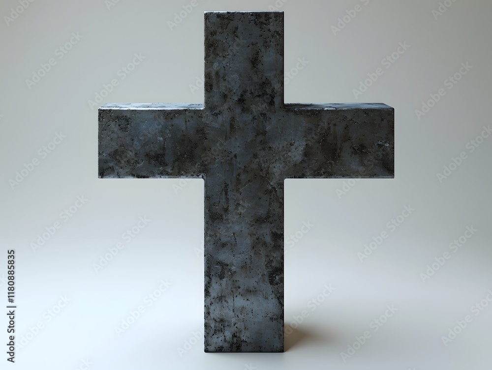 Minimalist Steel Cross Against Stark White Background Modern Design Concept Minimalist Steel Cross Against Stark White Background Modern Design Concept