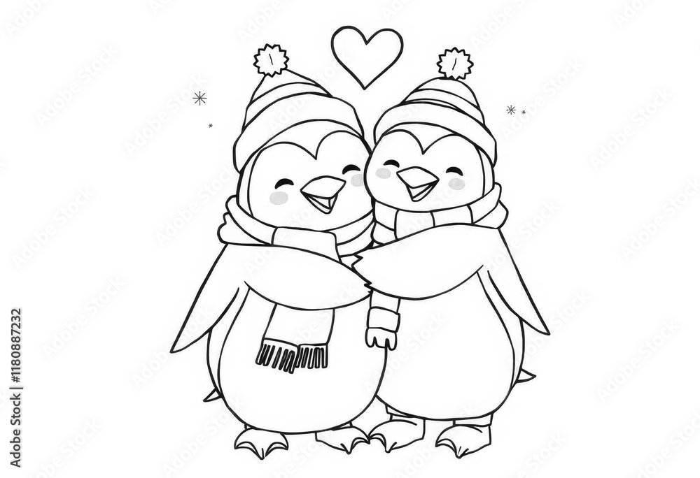 Adorable Penguin Couple in Winter Hats Hugging Winter Love Cute Cartoon Illustration Adorable Penguin Couple in Winter Hats Hugging Winter Love Cute Cartoon Illustration