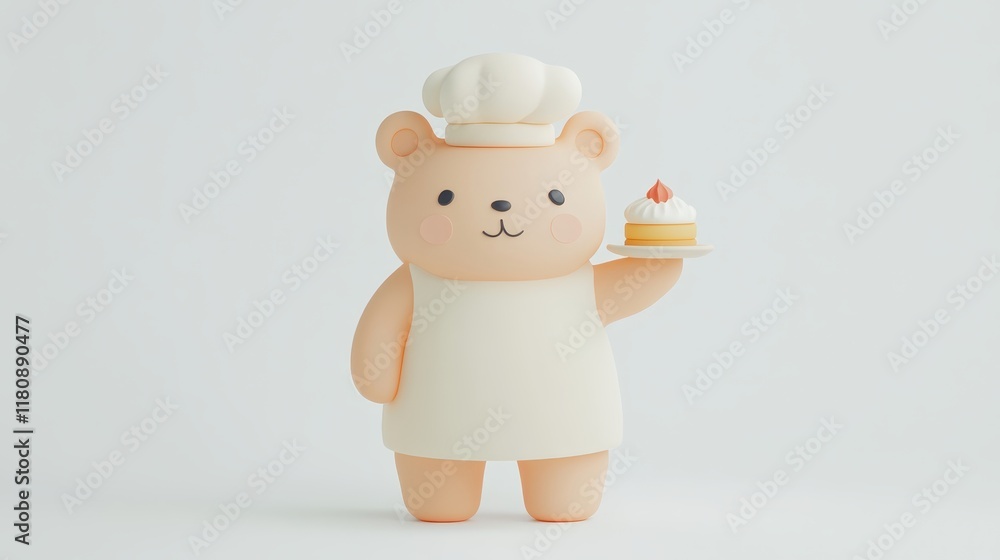 Fototapeta premium A cartoon bear is holding a cake in its paws