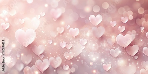 Fototapeta Naklejka Na Ścianę i Meble -  Romantic Pink Hearts Background with Soft Glowing Lights and Sparkle