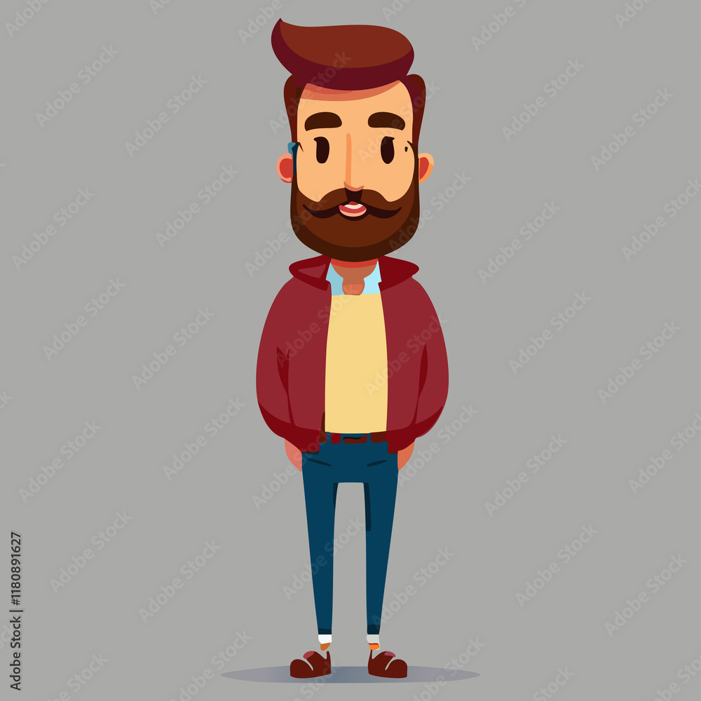Trendy Bearded Man in Casual Urban Style