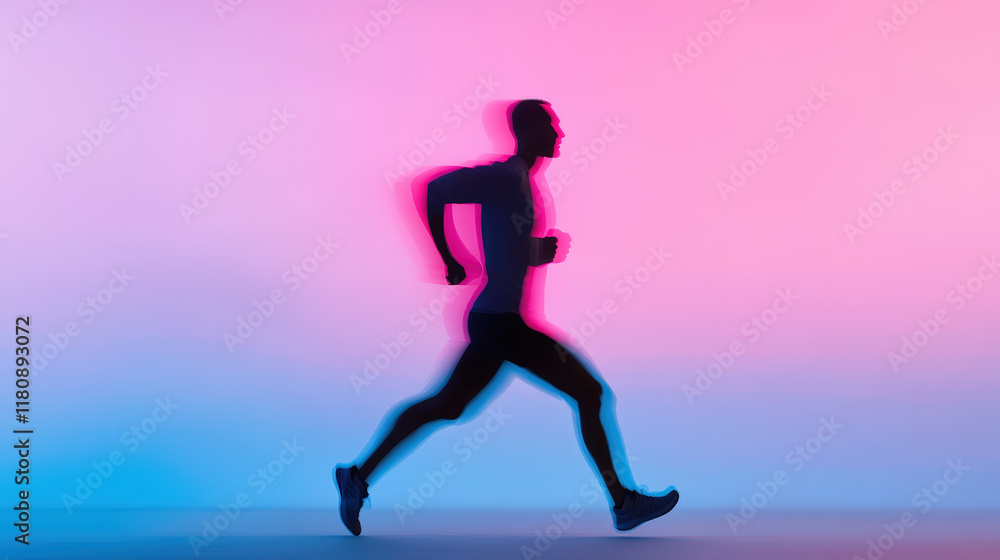 Energetic Silhouette of a Runner in Motion Against a Vibrant Colorful Background, Capturing the Spirit of Speed and Athleticism Energetic Silhouette of a Runner in Motion Against a Vibrant Colorful Background, Capturing the Spirit of Speed and Athleticism