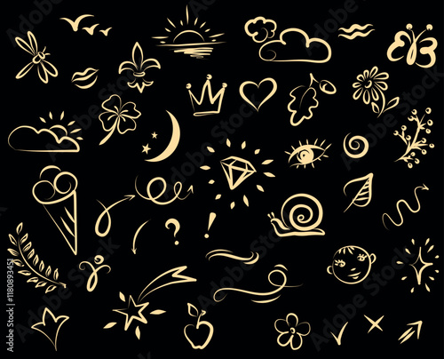 Doodle illustration. Abstract childish doodles. Vector graphic elements.