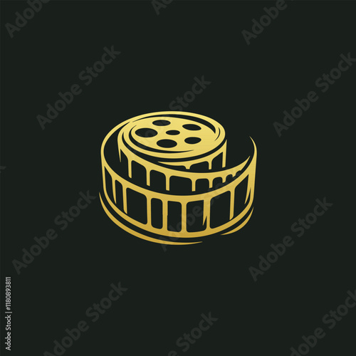 Golden Film Movie Reel Logo Design For cinema, creativity, and the entertainment industry