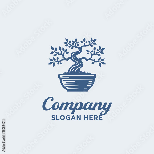 Classic Bonsai Tree On Pot Logo Design