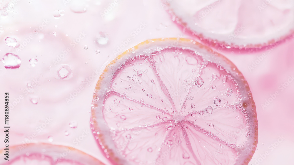 Dreamy Slices of Pink Lemons Infused in Sparkling Water with a Soft Focus on Bubbles and Light for a Refreshing Summer Vibe Dreamy Slices of Pink Lemons Infused in Sparkling Water with a Soft Focus on Bubbles and Light for a Refreshing Summer Vibe