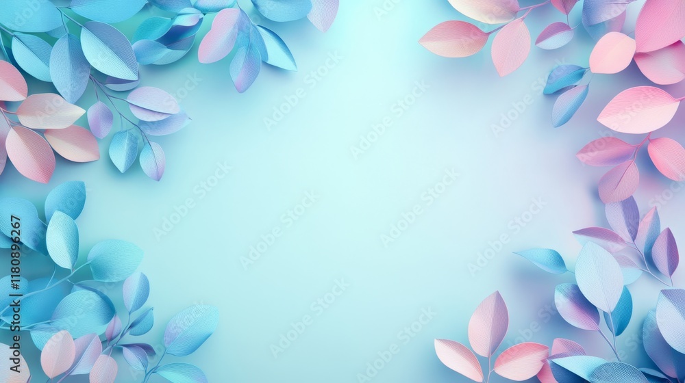 Fototapeta premium Vibrant 3D Leaf Clusters on Neutral Gradient Backdrop for Seamless Text Placement
