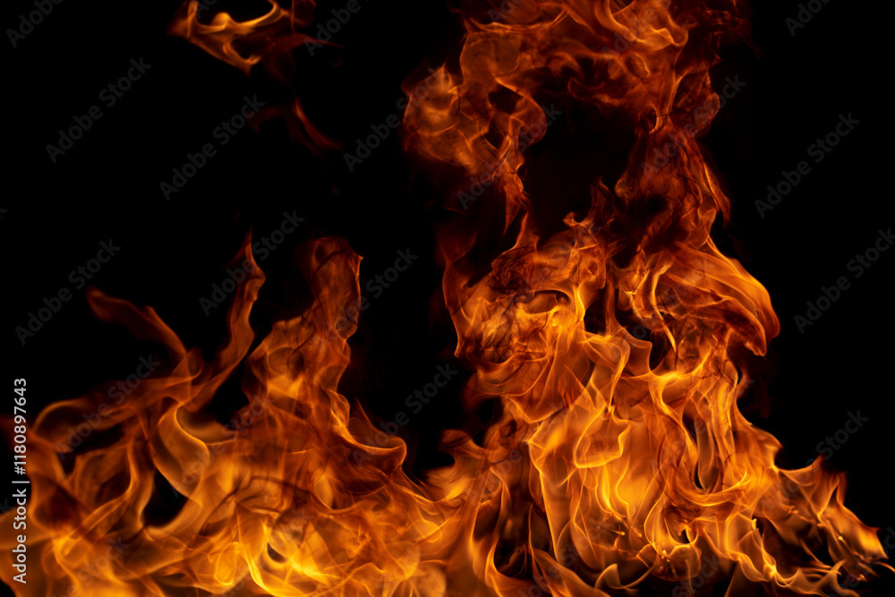Fire blaze flames on black background. Fire burn flame isolated, abstract texture. Flaming explosion effect with burning fire. Fire blaze flames on black background. Fire burn flame isolated, abstract texture. Flaming explosion effect with burning fire.