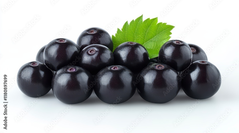 Close-up of fresh acai berries with a leaf. Close-up of fresh acai berries with a leaf.