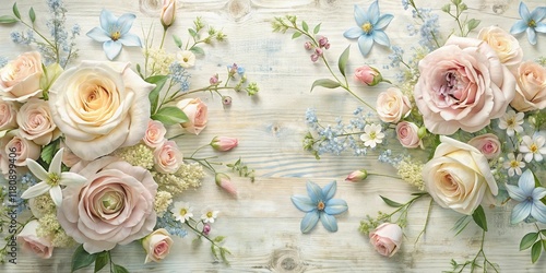 Wallpaper Mural Romantic Pastel Roses and Delicate Spring Blossoms on Weathered Wood Torontodigital.ca