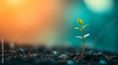 plant growing in morning light. eco concept earth day