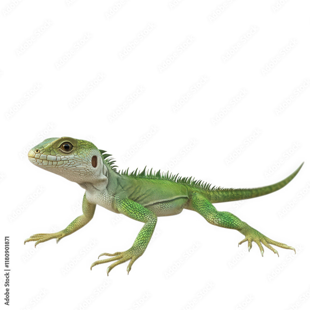 a realistic 3d rendering of a green lizard. showcasing its detailed features such as textured skin. elongated body. and distinct coloration the lizard is positioned on a plain background. emphasizing a realistic 3d rendering of a green lizard. showcasing its detailed features such as textured skin. elongated body. and distinct coloration the lizard is positioned on a plain background. emphasizing