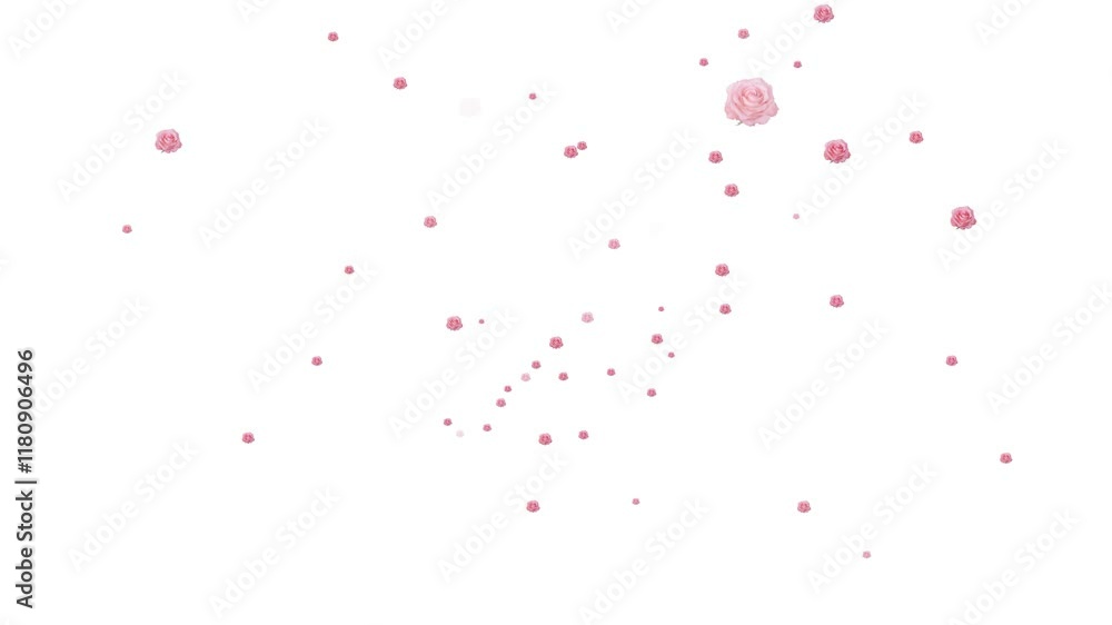 animated video of flying pink roses, isolated on black and white background. 4K motion graphic animated video of flying pink roses, isolated on black and white background. 4K motion graphic