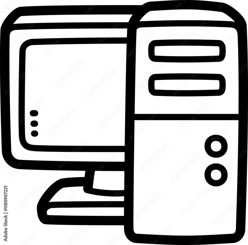 Desktop computer doodle vector icon and illustration Desktop computer doodle vector icon and illustration