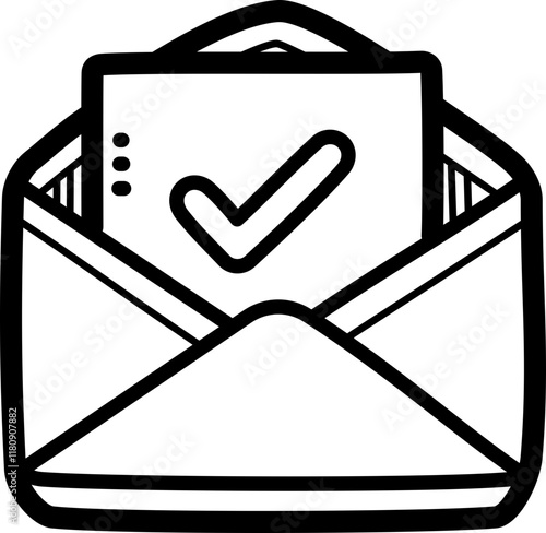 Email checkmark doodle vector icon and illustration