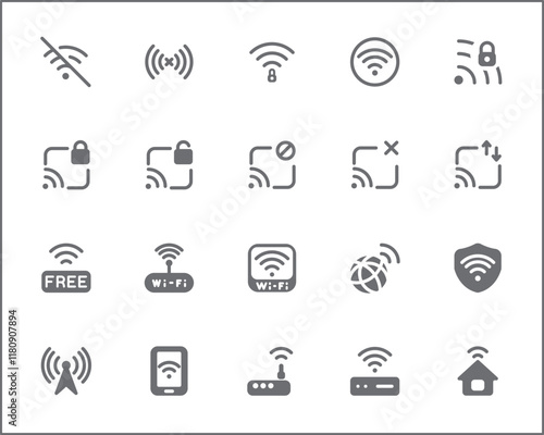 Wallpaper Mural Signal And Wireless Technology Icon Set. Vector collection of basic, infographic, wifi, internet, connection, wifi free, network and smartphone elements symbols or logo element. Torontodigital.ca