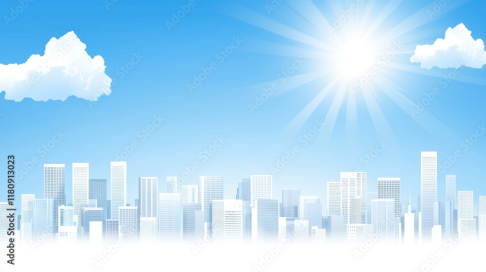 Bright Cityscape Under a Sunny Sky: A Serene Urban Panorama Bright Cityscape Under a Sunny Sky: A Serene Urban Panorama