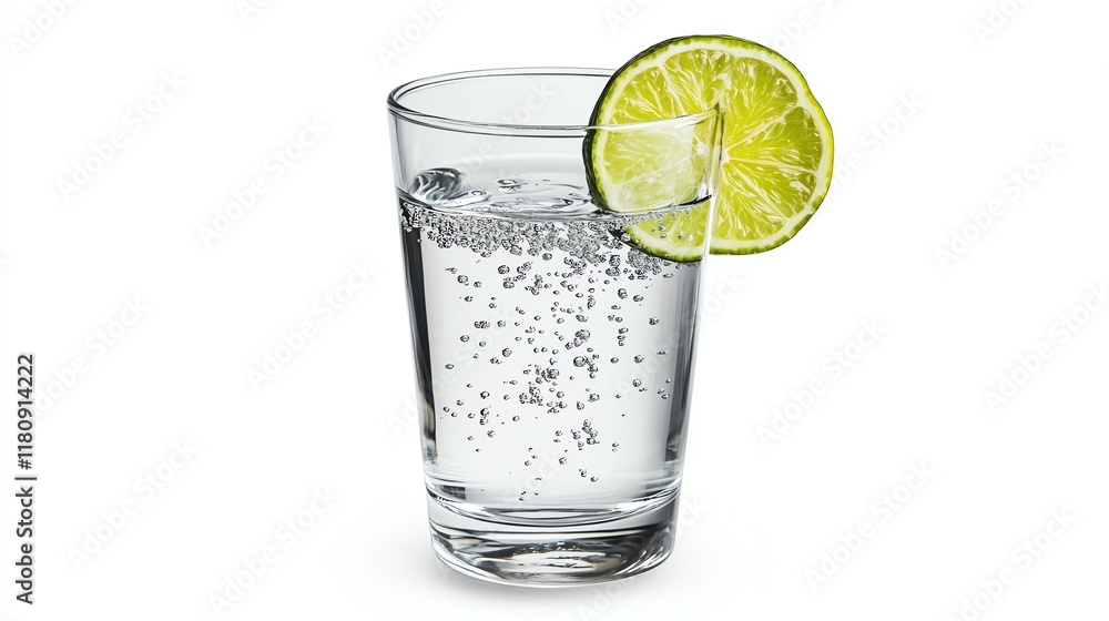 Refreshing sparkling water with a slice of lime on a clear glass. Refreshing sparkling water with a slice of lime on a clear glass.