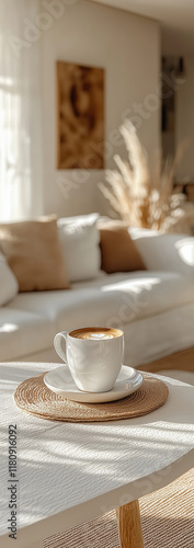 Wallpaper Mural Close-up morning coffee on the table in the living room. Torontodigital.ca