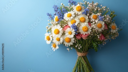 Wallpaper Mural A vibrant bouquet of daisies, roses, and spring flowers on a blue background. Torontodigital.ca
