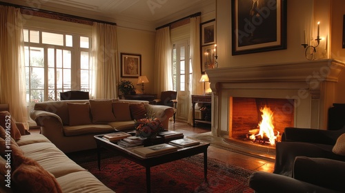 Wallpaper Mural Cozy living room fireplace, luxury home, evening, candles Torontodigital.ca