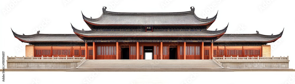 Traditional Asian architecture with elegant roof design, white isolate background. Traditional Asian architecture with elegant roof design, white isolate background.