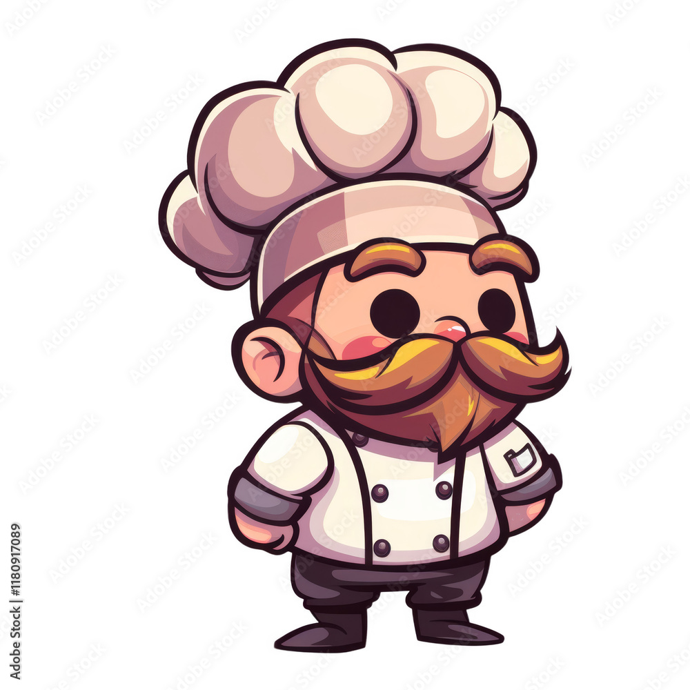 Cartoon chef with a white hat and a mustache. Cartoon chef with a white hat and a mustache.