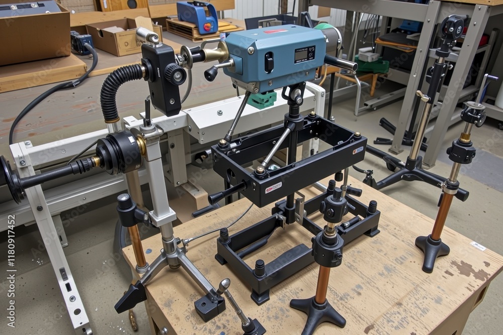 Precision Engineering Equipment Setup Close up View of Laboratory Calibration Instruments Precision Engineering Equipment Setup Close up View of Laboratory Calibration Instruments