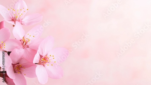 Beautiful Pink Cherry Blossom Flower Against Soft Pink Background with Delicate Petals