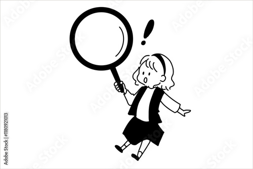 虫眼鏡を持っている女の子