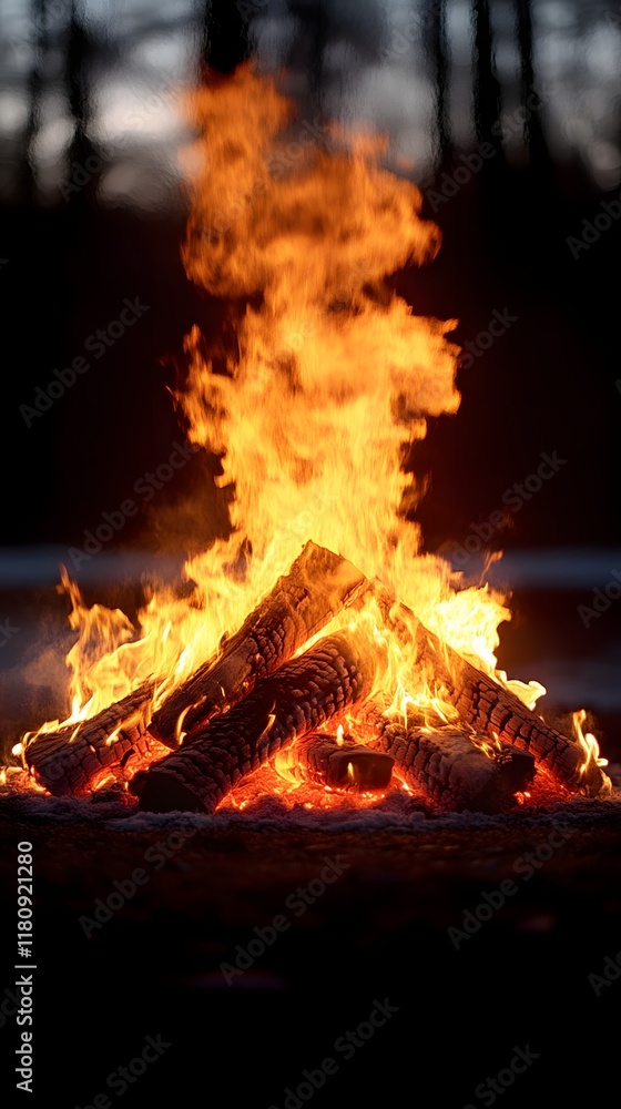 Fiery bonfire burning brightly in winter snow. Fiery bonfire burning brightly in winter snow.