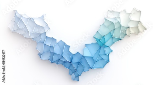 A blue and white abstract piece of art that looks like a map of the world photo