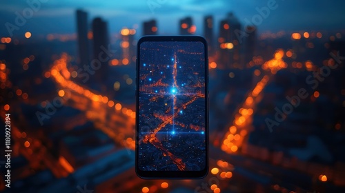 Night city map smartphone app navigation
