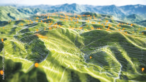 3D Topographic Map of Rolling Hills:  A Vivid Visualization of Terrain