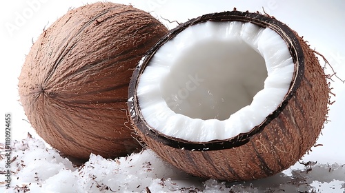 Close-up of a Fresh Coconut with its Creamy Interior photo