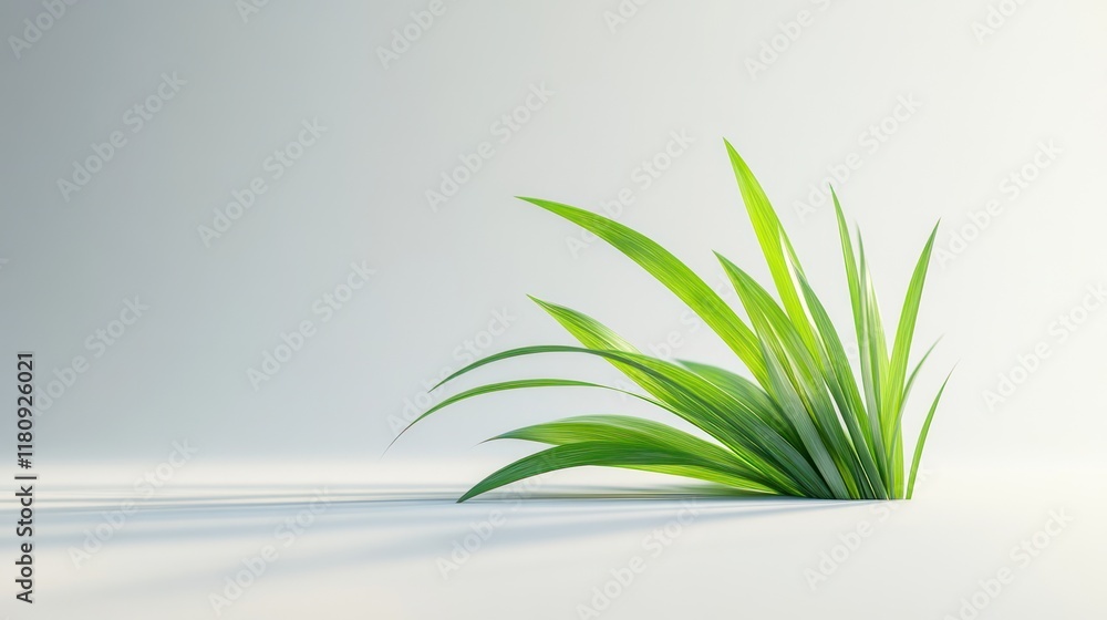 Fototapeta premium Studio-lit green grass blades on white background