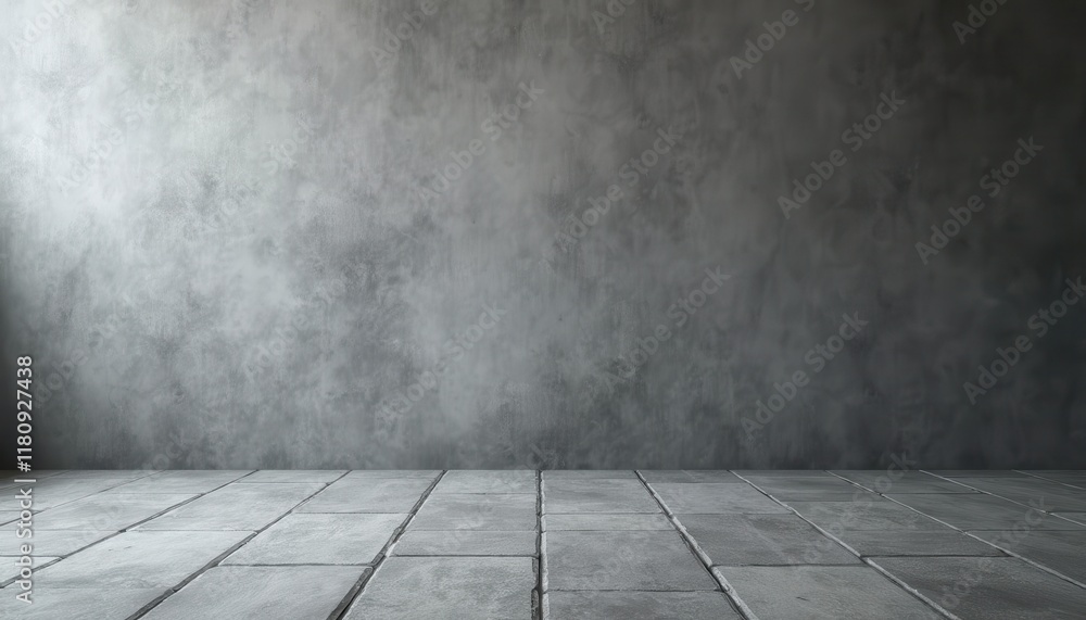 Fototapeta premium A textured stone floor with a cloudy gray wall for dramatic product photography.