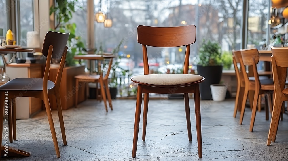 Stylish Wooden Chairs in a Modern Cafe Stylish Wooden Chairs in a Modern Cafe