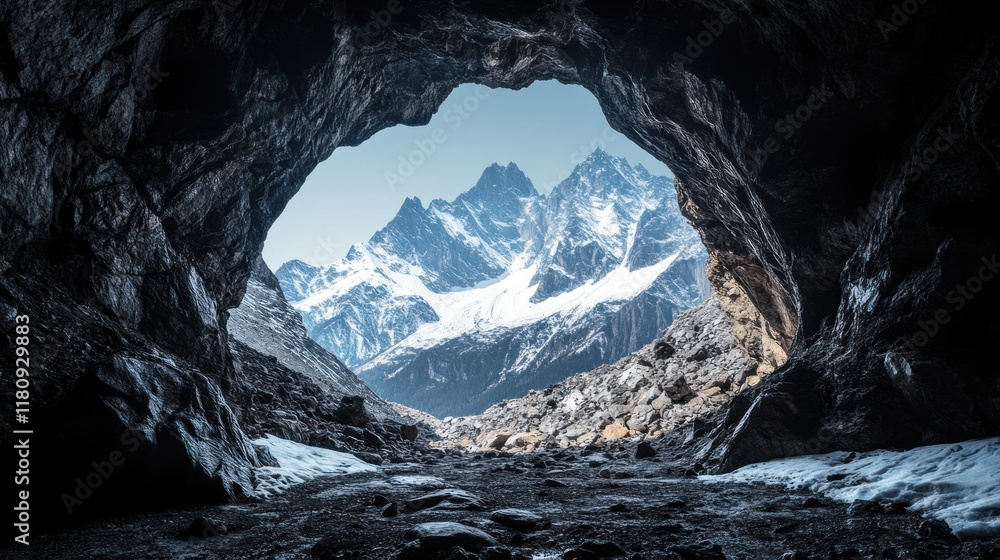 Obraz premium Majestic Mountain View from Cave Entrance