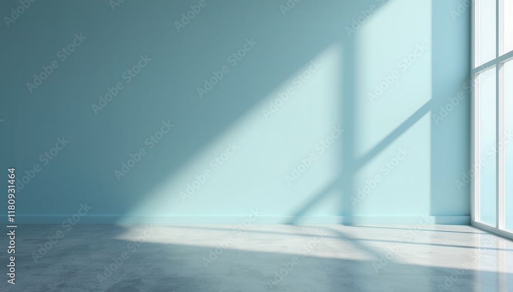 Obraz premium A smooth gray floor with a misty blue wall for serene product presentations.