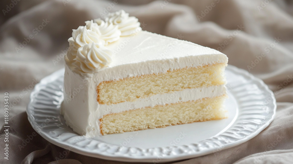 Delicious Vanilla Layer Cake with Creamy Frosting. A slice of moist vanilla cake topped with rich, fluffy frosting, perfect for celebrations or casual gatherings. Delicious Vanilla Layer Cake with Creamy Frosting. A slice of moist vanilla cake topped with rich, fluffy frosting, perfect for celebrations or casual gatherings.